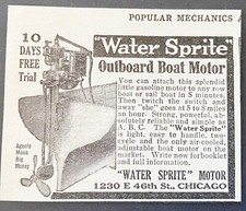 WATER SPRITE Antique Outboard Boat Motor Vtg1910 Print Ad from Popular Mechanics