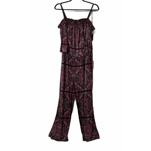 INC International Concepts Damen Plus 3X rot schwarz Paisley gesmokter Overall
