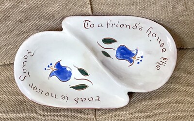 Vintage Friendship Two Compartment Candy Nut Dish Art Pottery Floral