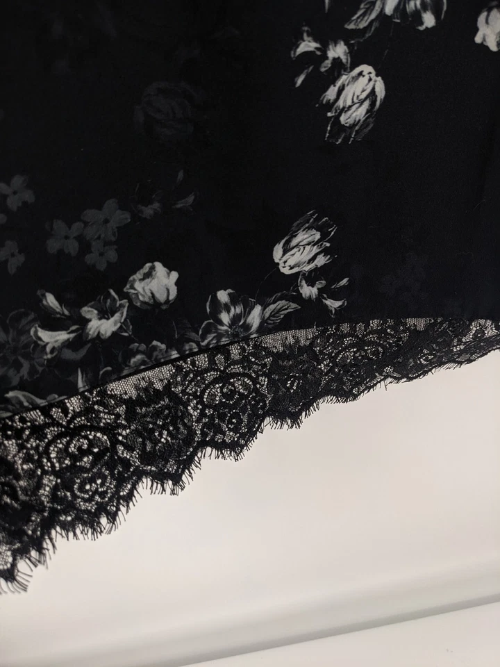 Vestido sin Mangas Vintage Para Mujer XS Negro Floral Lencería Encaje Y2K Años 90 Hada Gótica Foto 3 de 4