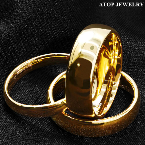 Tungsten Carbide Gold Polish Plated Metal Wedding Band Ring ATOP Men's Jewelry - 第 1/10 張圖片