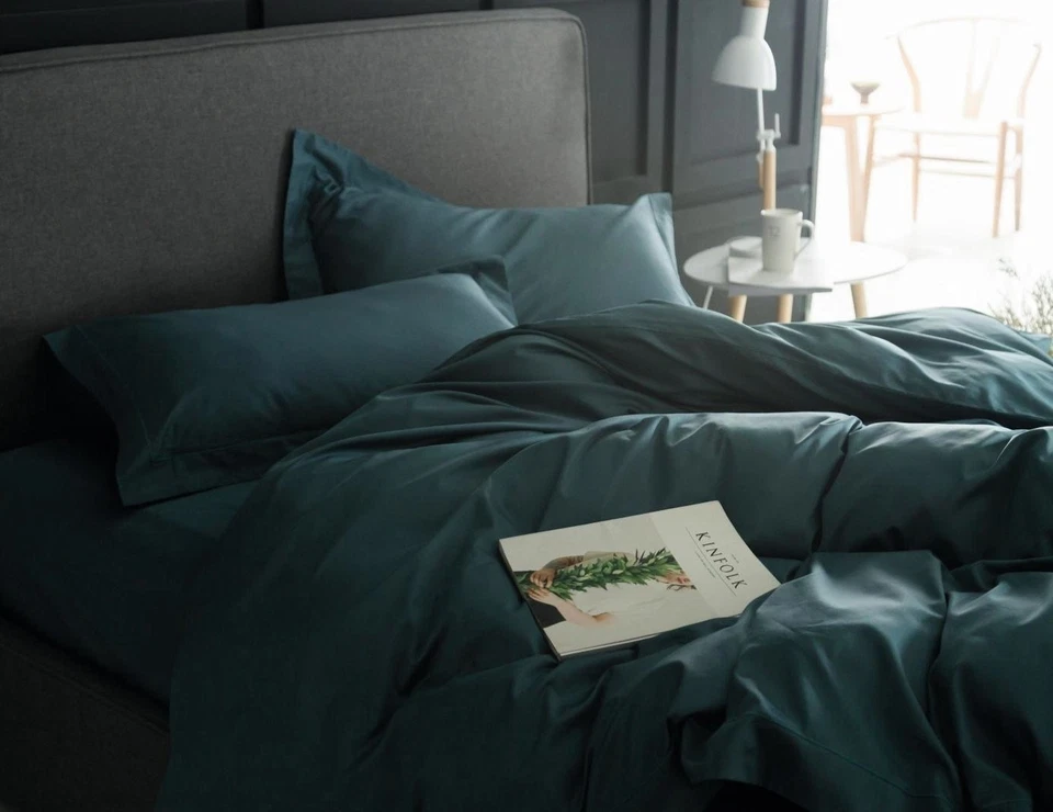 Juego de cama de lujo funda nórdica de algodón egipcio de color liso con hilos altos... Foto 2 de 4