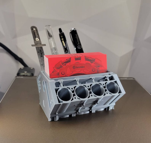 V8 Motorblock Visitenkartenhalter - Chevy Ford Mopar Motorblock - Silber