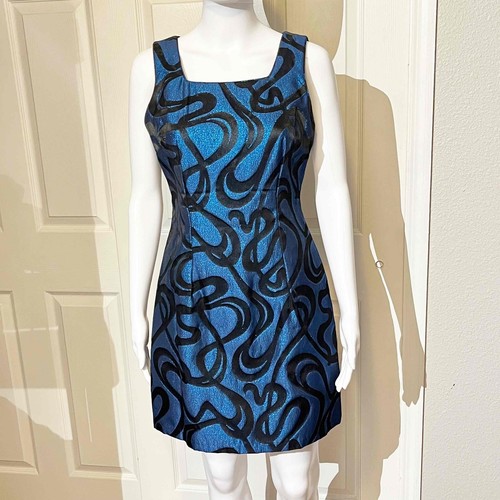 Vintage CDC Blue Sleeveless Abstract Swirls Mini Dress Womens Size Small