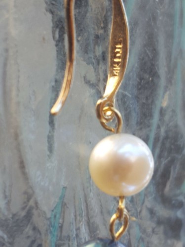 Tahitianische und weiße Perle hängende Ohrringe 14kt einfarbiges Gelbgold - Bild 6 von 12