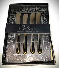 Cellini Fortunoff Butter Knives Set 4 Vintage 1980s Black Gold Spreaders Gift