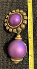 Earrings, vintage purple dangling wooden clip - approx. 2.5", good condition — photo 3