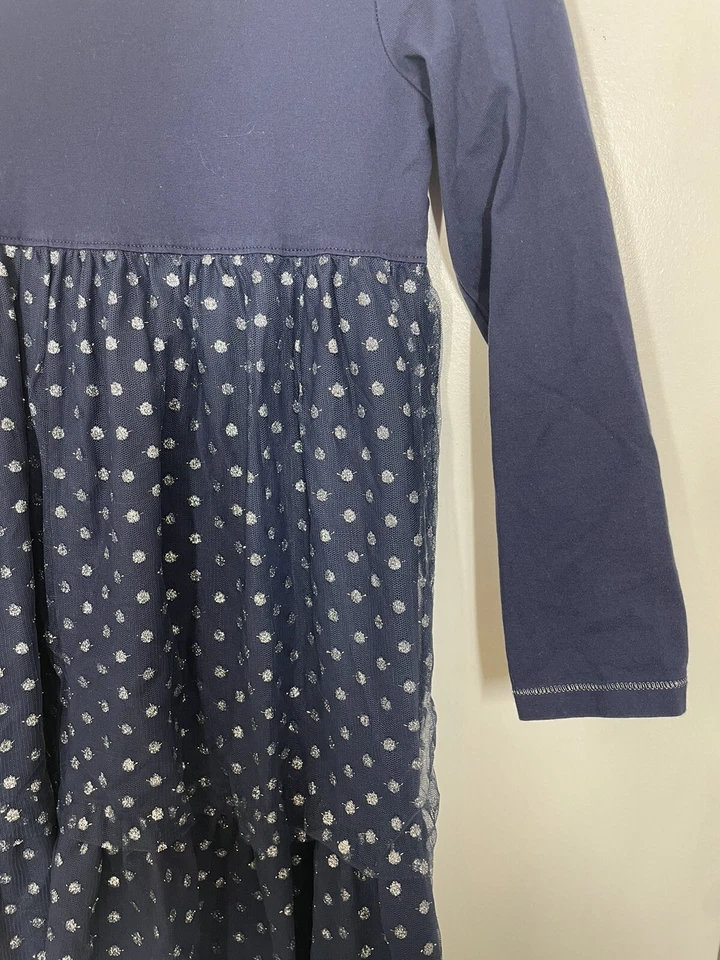 Vestido Hanna Andersson 140 EE. UU. 10 Azul Marino Plateado Punteado Tul Capas Foto 4 de 4