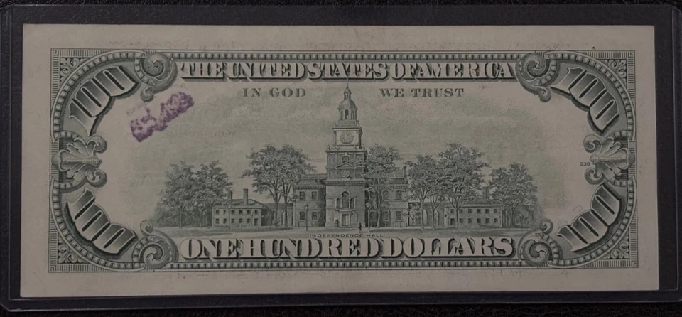 $100 Dollar Bill Small Head 1993 Fancy Serial Number Three of a Kind- B16660834B - Image 3 of 4