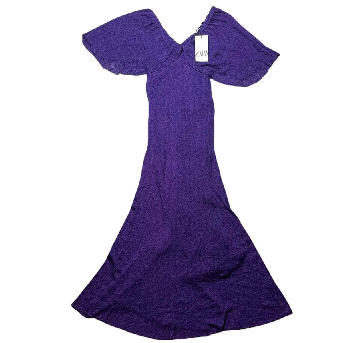 Zara | Purple Flutter Sleeve Long Maxi Dress S | eBay