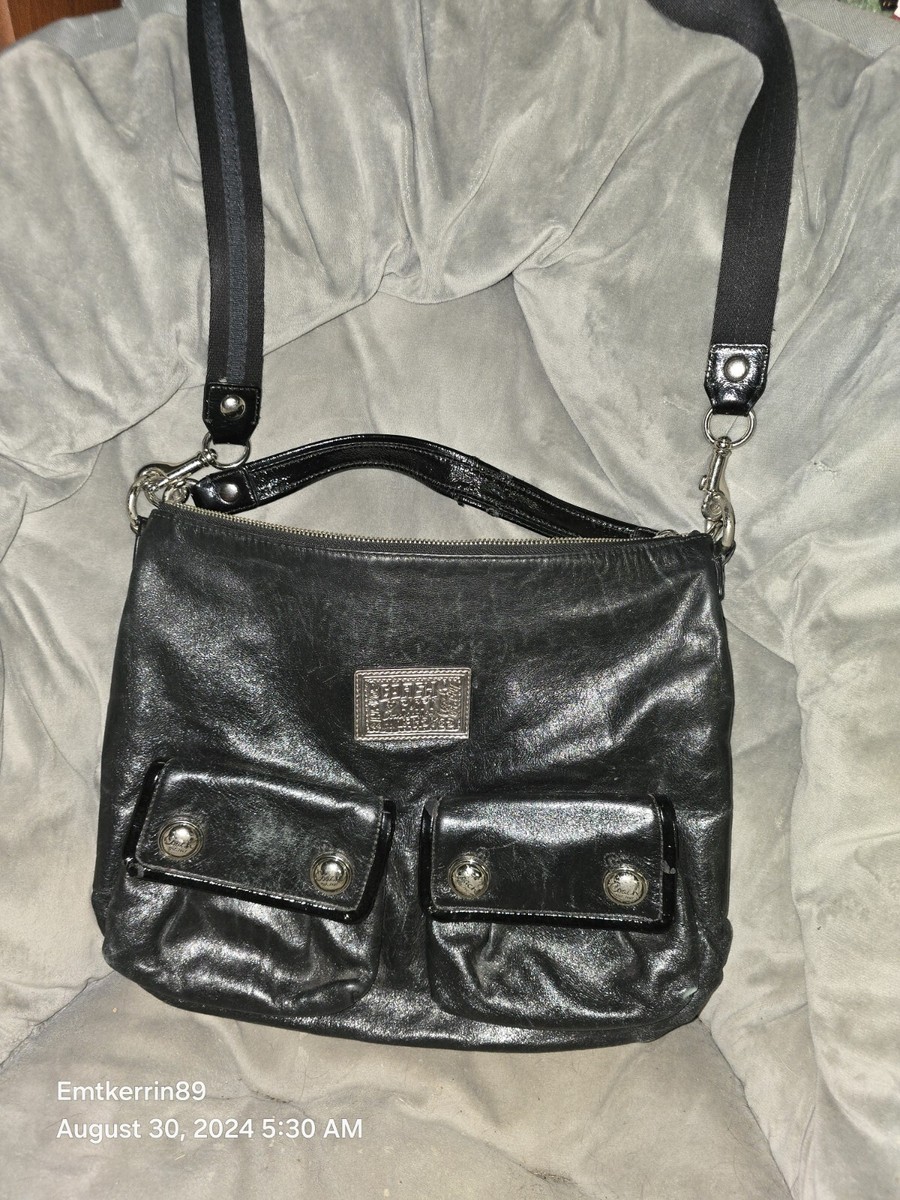 バッグ COACH Poppy Black Leather 2way Y2K Bag COACH Vintage Y2K Poppy Graffiti Bella Glam Large Tote