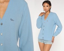 Vintage Made In USA 80s The Turtle Sky Blue Sweater Button Up Cardigan Small