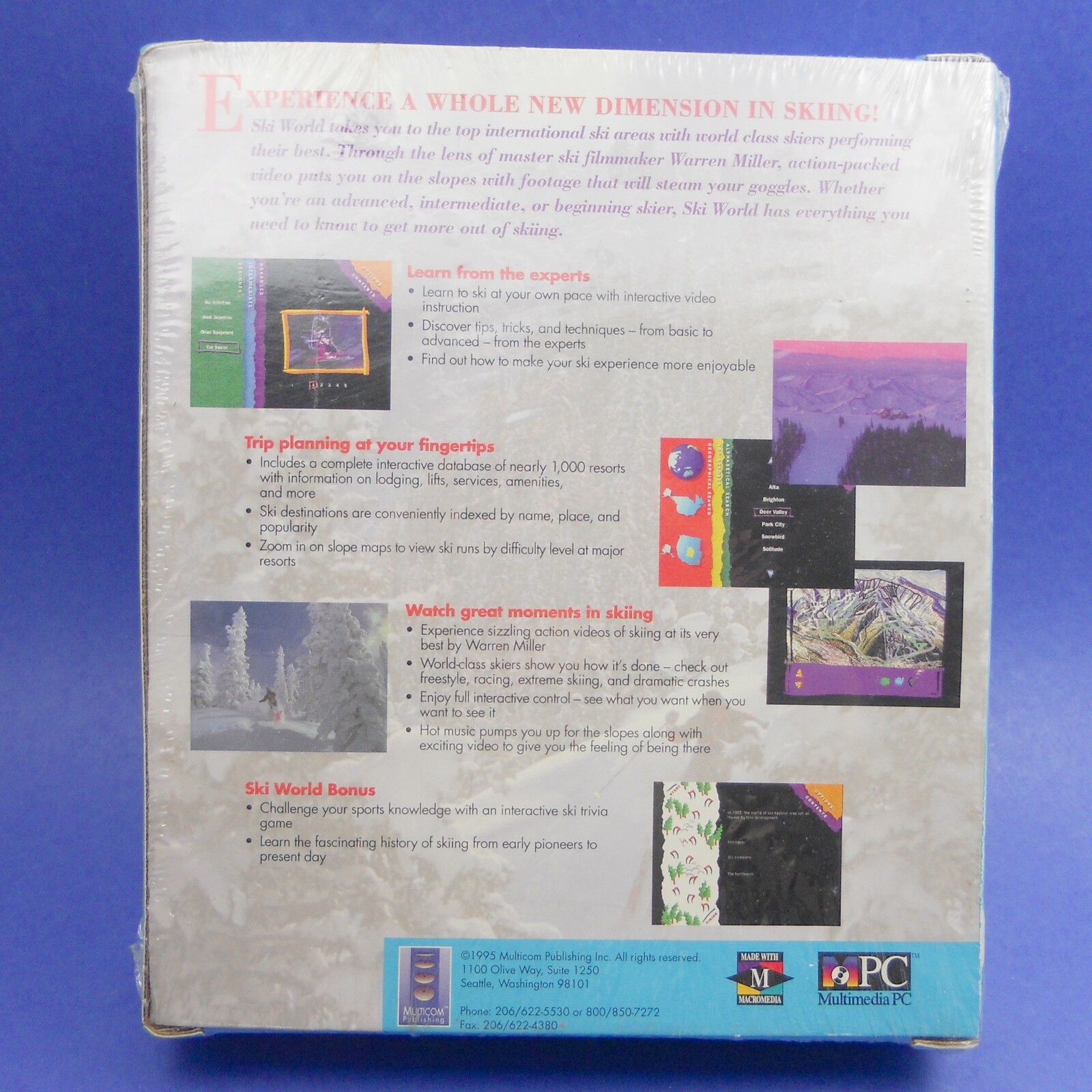 CD-Rom Windows Version Warren Miller's Ski World Guide to Skiing Sealed 1995