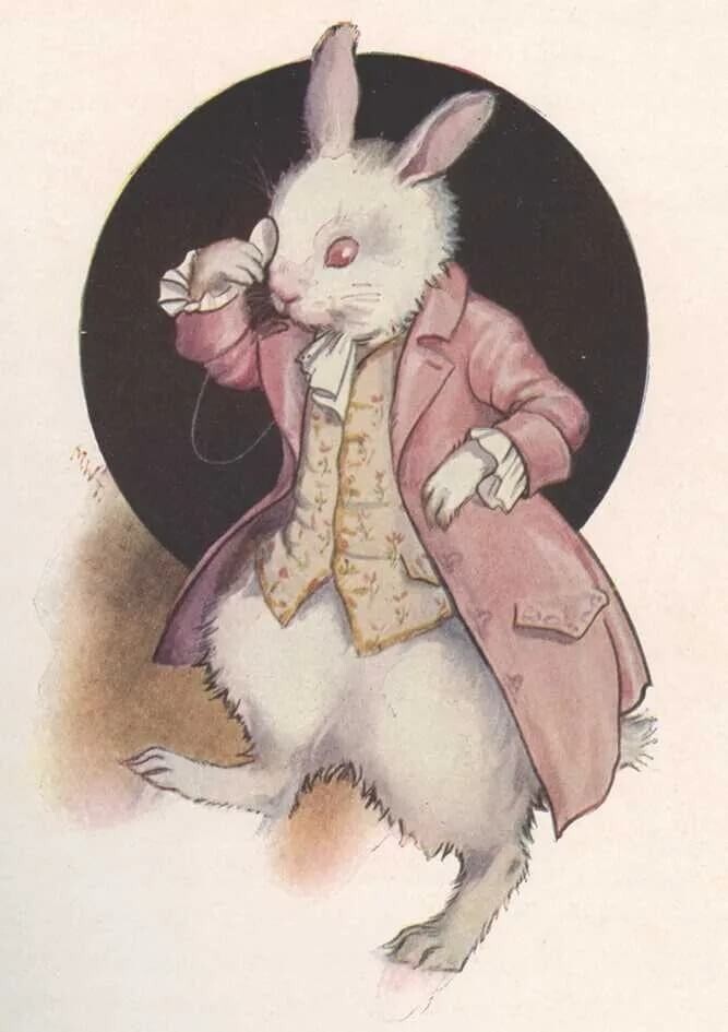 Vintage Birthday Card Alice Wonderland White Rabbit - Nostalgic Greeting Card