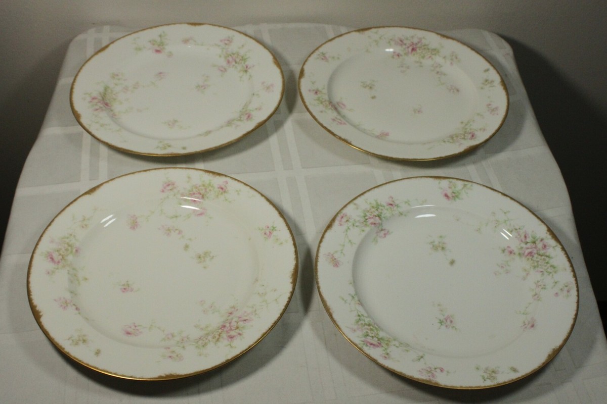 4 Theodore Haviland Limoges France Schleiger Pink Flower Gold Rim