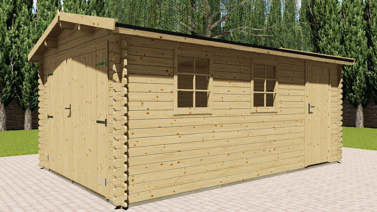Holzgarage 330x510 cm Garage aus Holz mit Garagentor Bausatz 28mm Schweden 41