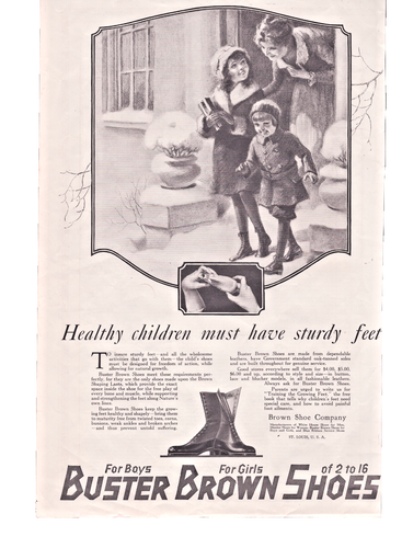 Buster Brown Shoes Sturdy Feet = Healthy Children 1920 Print Ad