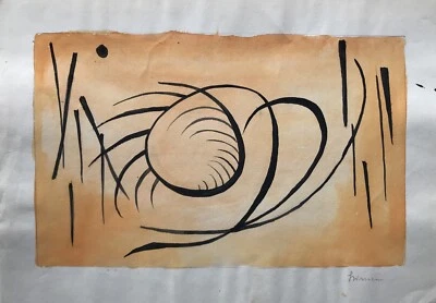 Aquarell Vera Stoss Abstrakt 37 Komposition Orange Schwarz Modern Art - Bild 1 von 4