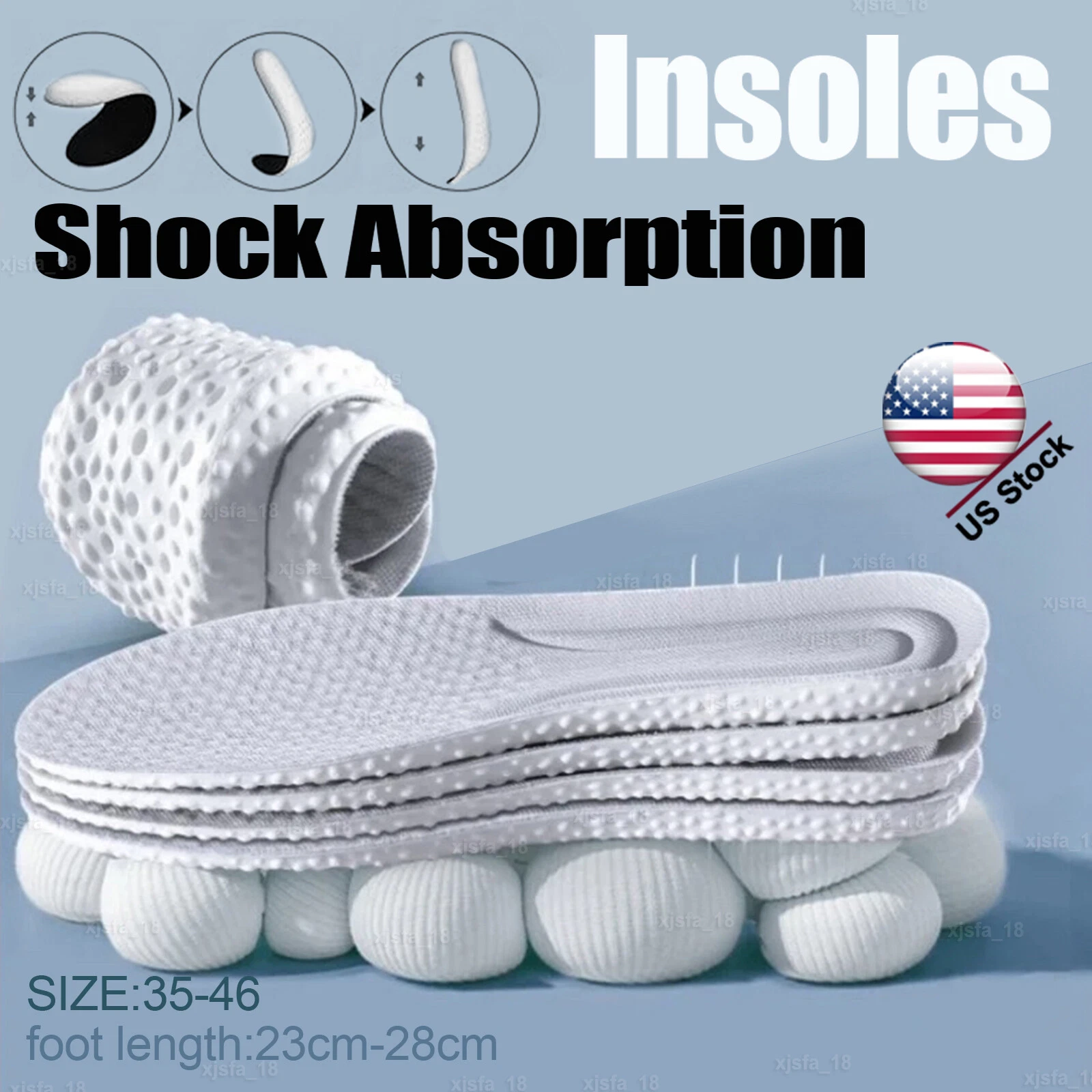 US Memory Foam Insoles,Elastic Strong Arch Shock-Absorbing Insoles for Men Women