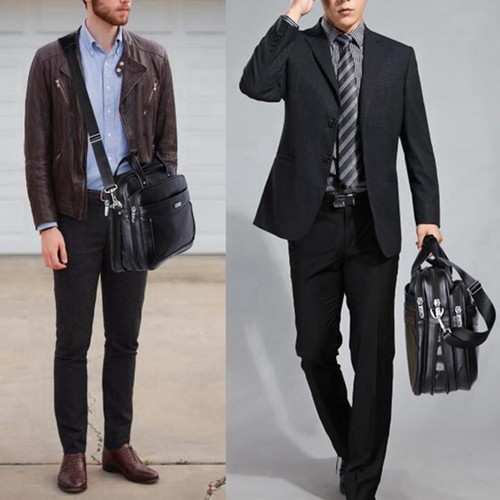 Leather 16 inch Laptop Briefcase,ARON Boss Series Water Resistant Large Shoulder - Picture 7 of 7