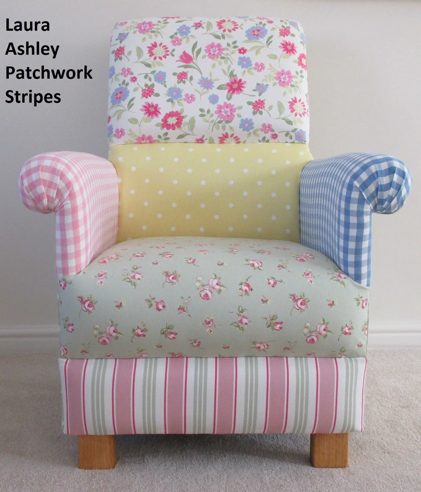 Laura Ashley Chair Patchwork Fabric Adult Armchair Pink Floral Spotty Blue Lemon - Image 2 of 4