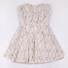 Trixxi Strapless Lace Dress Fit Flare Sweetheart Ivory Nude Lined Size M