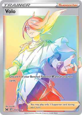 volo pokemon card rainbow rare 211/196 Swsh11: Lost Origin for sale variation to centering 2022 Pokemon Sword & Shield