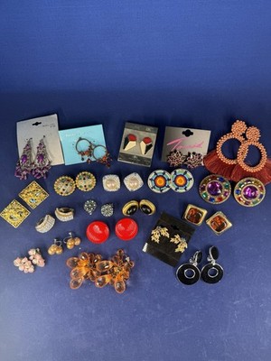 VTG/ Modern Earring Lot of 20 Pair Fancy Clip Ons Statement Mixed Styles