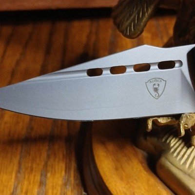 Aubey SKD11 Carbon Fiber Handle Stainless Blade Manual Liner Drop Point Knife