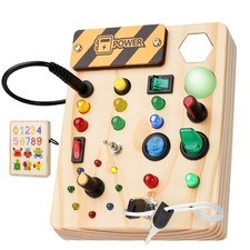 Montessori Busy Board Sensory Wooden Toy with LED Switch for Toddlers 1-3