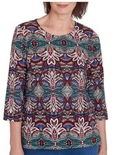 Alfred Dunner Xl Key Items Blue Burgundy Lotus Mosaic Print Knit Shirt Top Nwt Alfred Dunner Xl Key Items Blue Burgundy Lotus Mosaic Print Knit Shirt Top Nwt