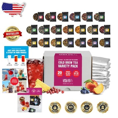 Assorted Cold Brew Tea Packets: 20  Loose Leaf Blends, Antioxidant-Rich