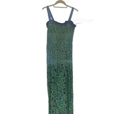 Green Printed Maxi Dress with Navy Trim