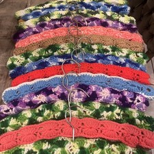 14 Vintage Handmade Crochet Clothes Hangers Colorful Yarn Covered Wood