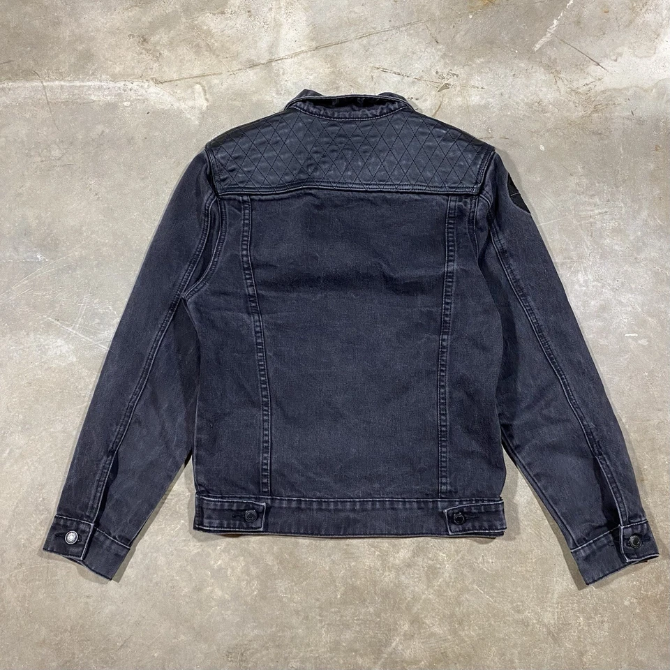 Profound Aesthetic Black Denim Jacket S Quilted Faux Leather - Image 4 of 4