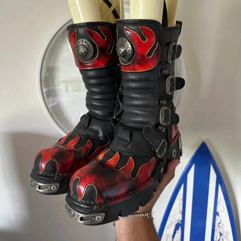 Vintage New Rock Flame Stomper Boots Size 44EU / 10.5/11US Rave Emo Punk Biker - Image 2 of 4
