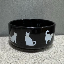 Small Ceramic Cat Bowl 5”x2.25” Black & White EUC