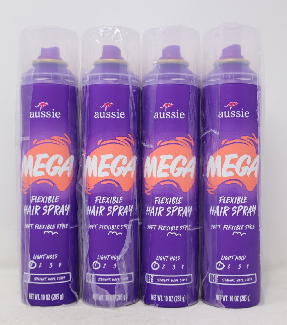 4 Pack - Aussie Mega Flexible Hair Spray, Soft Flexible Style, Light Hold, 10oz