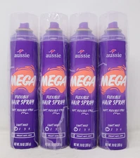 4 Pack - Aussie Mega Flexible Hair Spray, Soft Flexible Style, Light Hold, 10oz