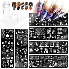 6 Pcs Halloween Nail Stamping Templates Skull Ghost Stamp Plates Nail
