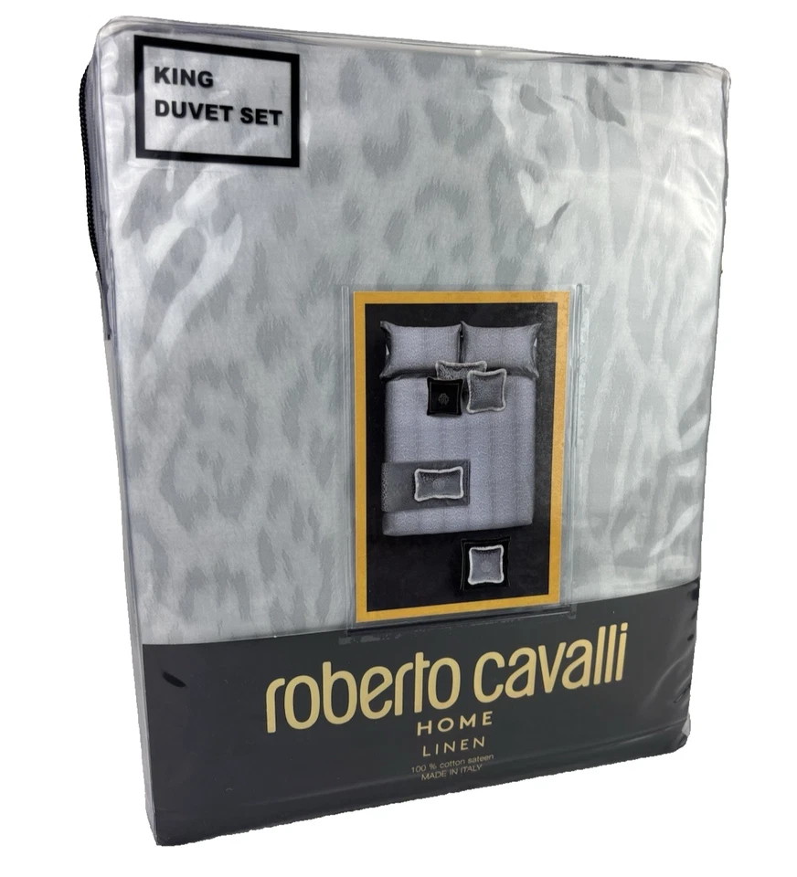Juego de funda nórdica Roberto Cavalli KING gris claro estampado de leopardo ropa de cama de lujo Foto 4 de 4