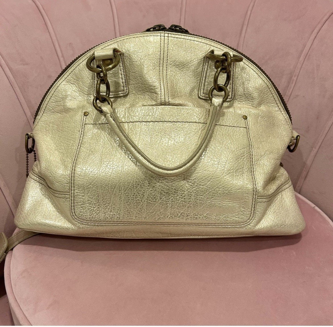 Coach Francine Off White Metallic Dome Satchel/Crossbody Bag