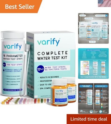 17in1 Complete Drinking Water  Kit - 100 Strips + 2 Bacteria Tester Kits - We...