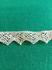 Merletto Vintage In Lino Color Ecru' All'uncinetto  Traforato Fine 982 Cm