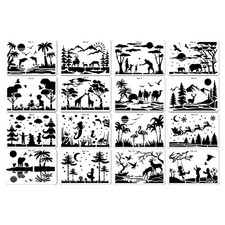 Animal Stencils for Painting,16 Pcs Forest Landscape Stencil,Mountains White