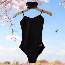 Mirella Princess Seamed Camisole Leotard Black Embroidered "Ballet Lubbock" S