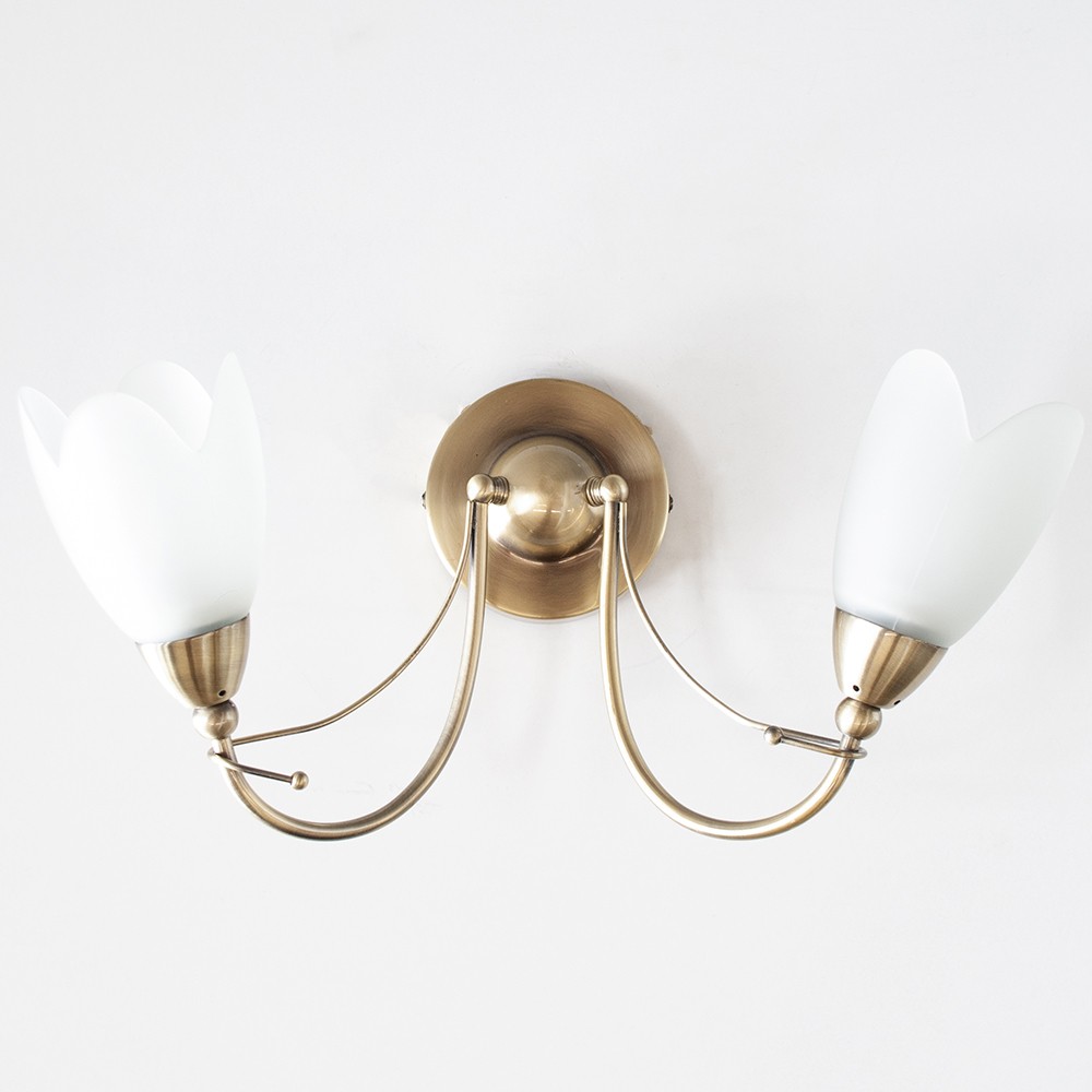 Litecraft Classic Wall Light Frosted Glass Shaded 2 Arm- Antique Brass Clearance