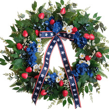 24 Inch Patriotic Wreath for Front Door, 4Th of July Decorations with Red White