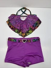 Extremely Me Girls Size 5-6 , Purple Butterfly Print On Top With Lace Takini