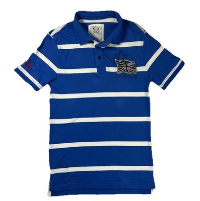 Crew Clothing Company Men's Small Blue White  Striped Polo Rugby Style Shirt